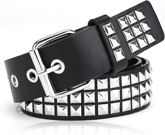 Dubbat punkbälte PU-läder Goth-bälte Nitbälte med ljusa pyramidnitar Justerbara Punkrock Gothic-bälten Y2K Herr Dam 110cm Tillbehör Svart