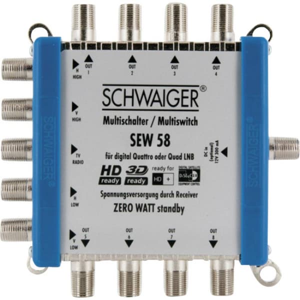 Schwaiger SEW58 531 SAT multiswitch Input (SAT): 5 (4 satellit / 1 markbunden) Abonnenter: 8 StandBy-Funktion