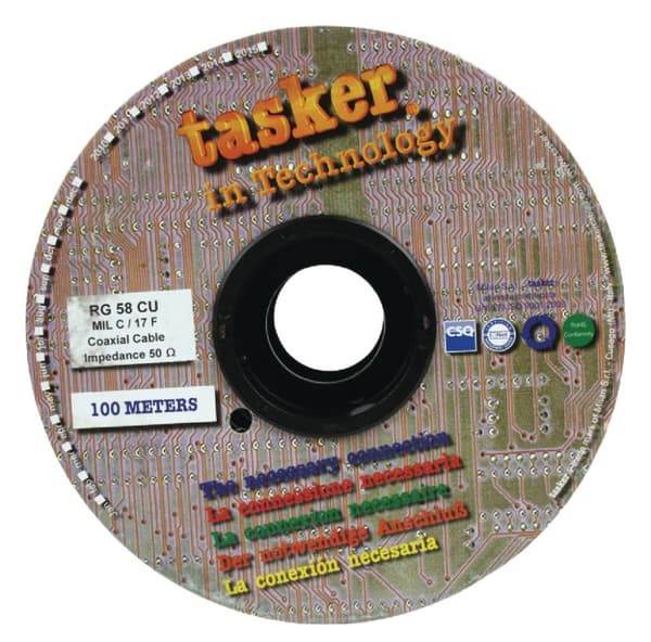 Tasker TASR-RG58CU koaksialkabel på rulle RG58 5.0mm 100m Sort