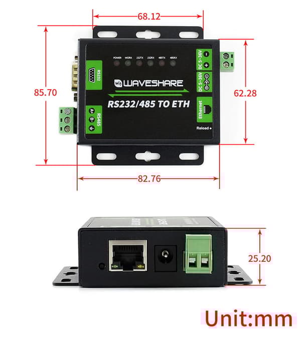 RS232 RS485 til Ethernet-konverter