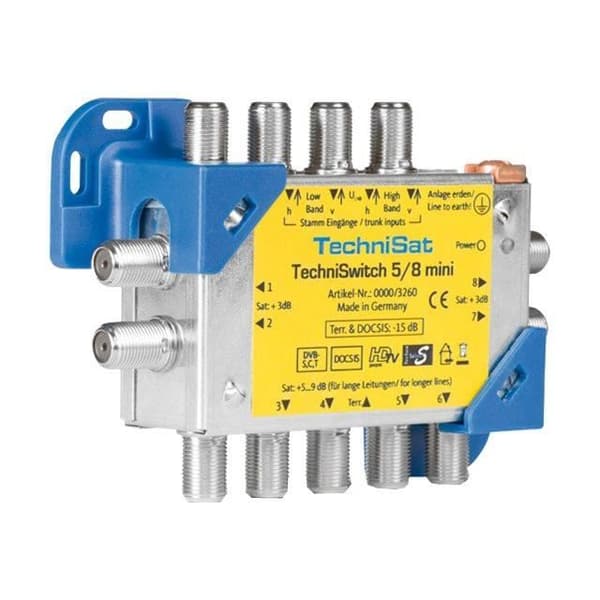 TechniSat TechniSwitch 5-8 mini terrestrisk-satellitsignal flera omkopplare blå, gul