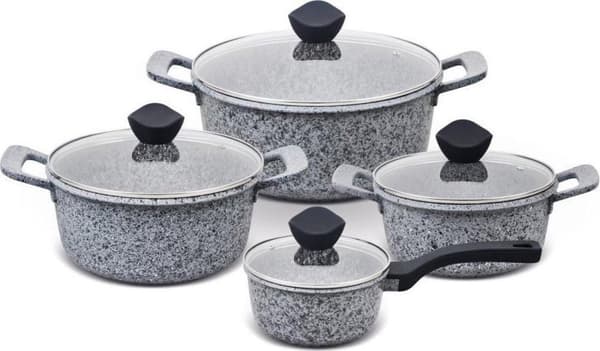 PROMIS Set med kastruller GRANITE, kastrull 16 cm, kastruller 20, 24, 28 bruna handtag
