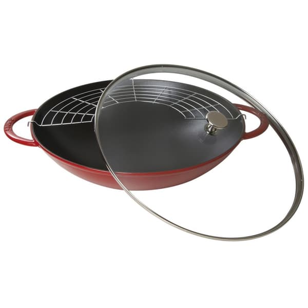 Staub støbejernswok med låg - Rød, 37 cm