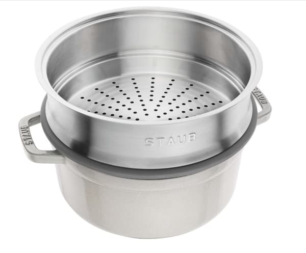 STAUB La Cocotte rund gjutjärnsgryta med insats 40508-822-0 - 3,8 liter vit tryffel