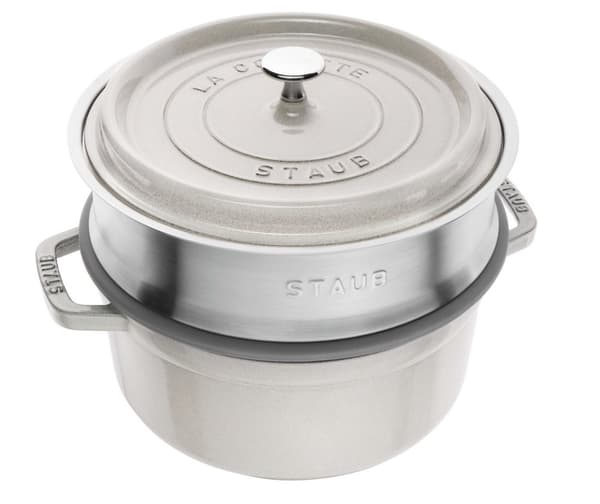 STAUB La Cocotte rund gjutjärnsgryta med insats 40508-822-0 - 3,8 liter vit tryffel