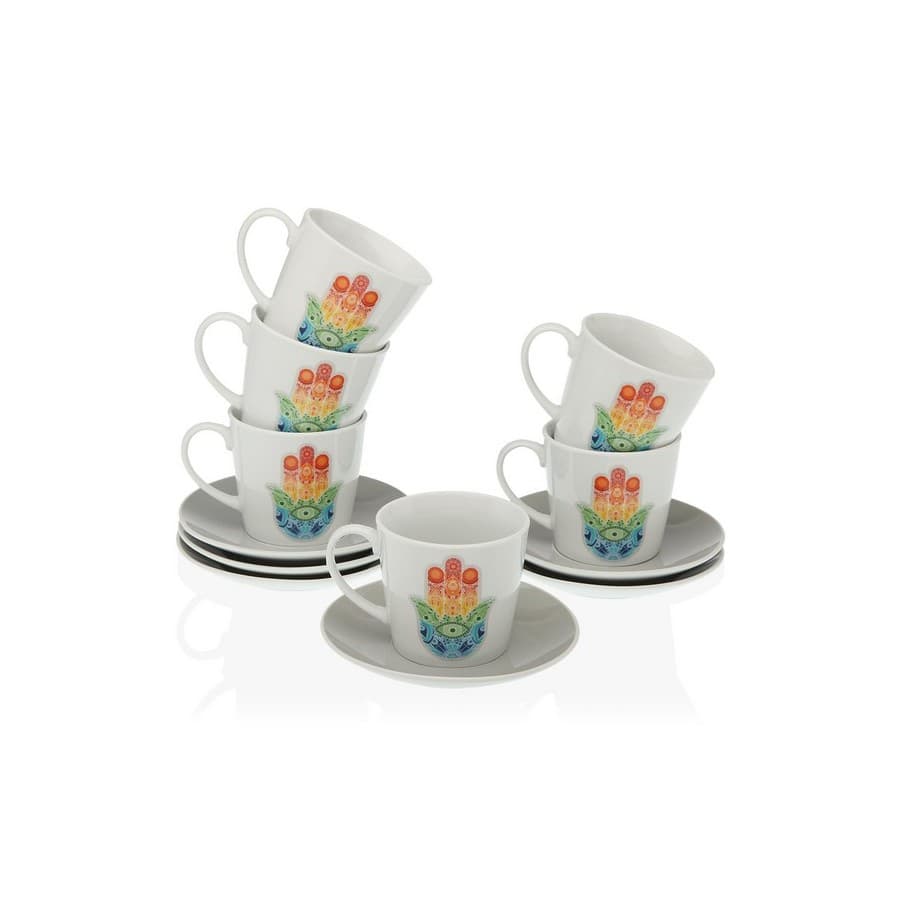 Set med kaffekoppar Versa Hamsa Porslin (12 Delar) (9 x 14 x 14 cm)