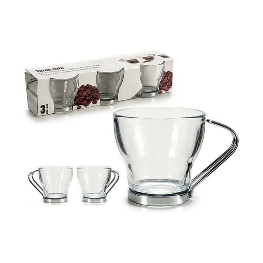 Set med kaffekoppar Vivalto Metall Glas (100 ml) (3 Delar) (7 x 7 x 27,7 cm)