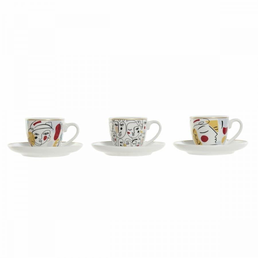 Set med kaffekoppar DKD Home Decor Porslin Bone China (80 ml) (6 pcs)