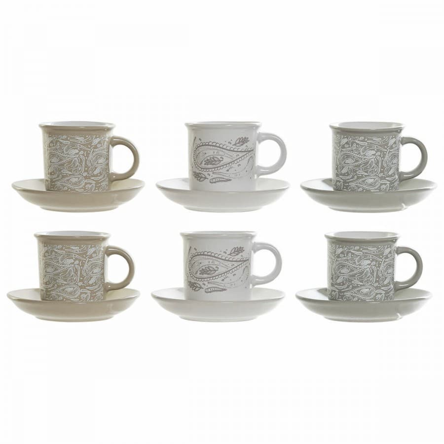 Set med kaffekoppar DKD Home Decor Grå Beige Metall Stengods (6 pcs) (90 ml) (18 x 15 x 18 cm)