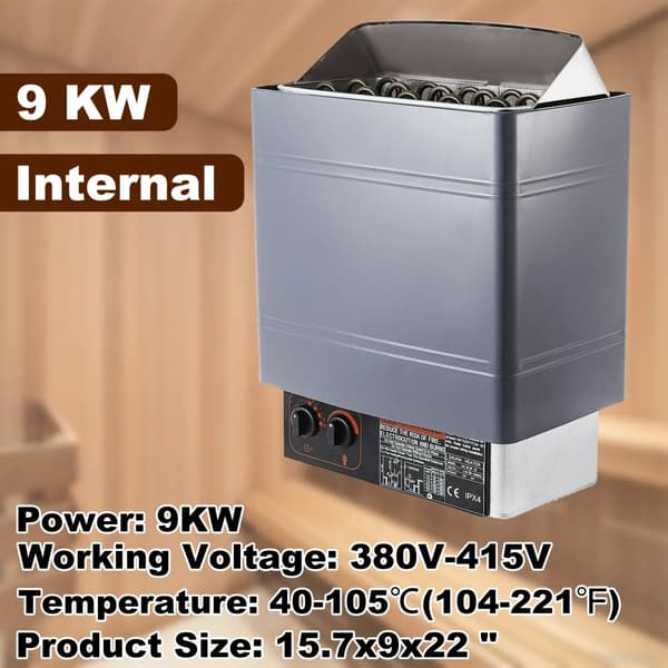 Saunavärmare, 430 stålskal, inställningar för tid och temperatur,9KW Interna