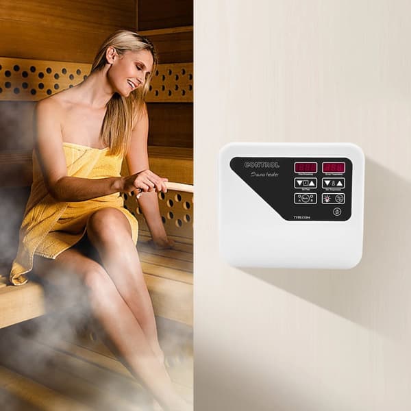 Sauna Digital Controller, Vægmonteret Design, 3-9KW Kompatibilitet, Temperaturinterval 40-105℃,HVID