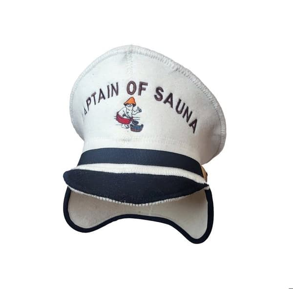 Bastuhatt i 100 % ullfilt broderad "Captain of Sauna" för att skydda ditt huvud från värmen