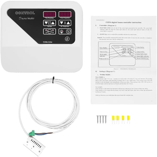 Sauna Kontrolpanel, LCD Ekstern Digital Kontrol, Væghængt, 3-9KW Kompatibilitet,off-white og sort