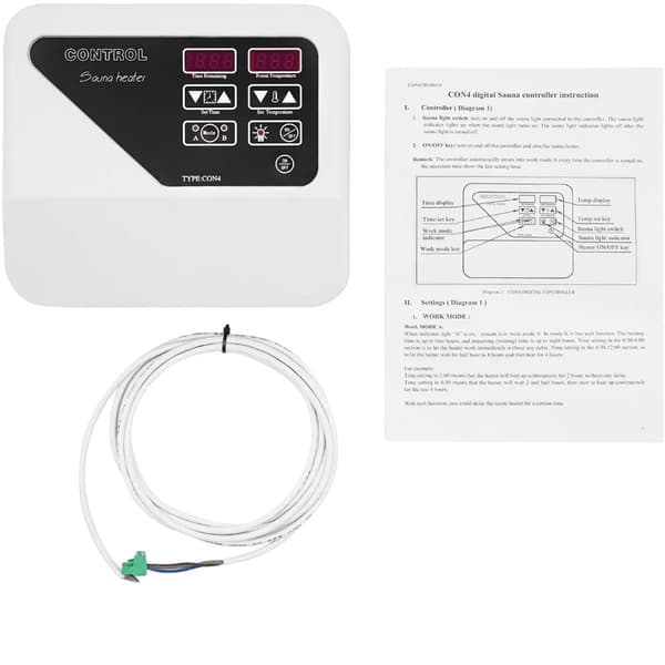 Sauna Kontrolpanel, LCD Ekstern Digital Kontrol, Væghængt, 3-9KW Kompatibilitet,off-white og sort