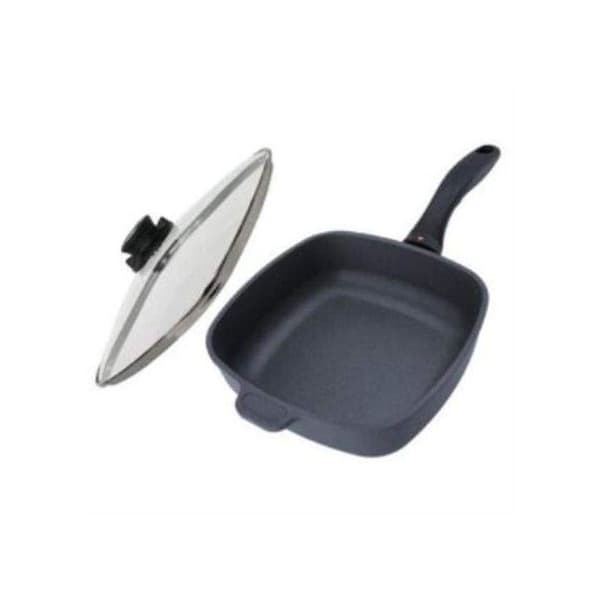 Swiss Diamond gjuten aluminium non-stick fyrkantig 28 cm stekpanna med glaslock, 5 liter, grå/svart