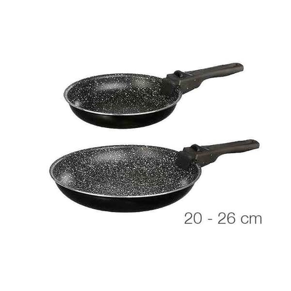 Set med 2 stenstekpannor 20 och 26 cm + Secret de Gourmet avtagbart handtag