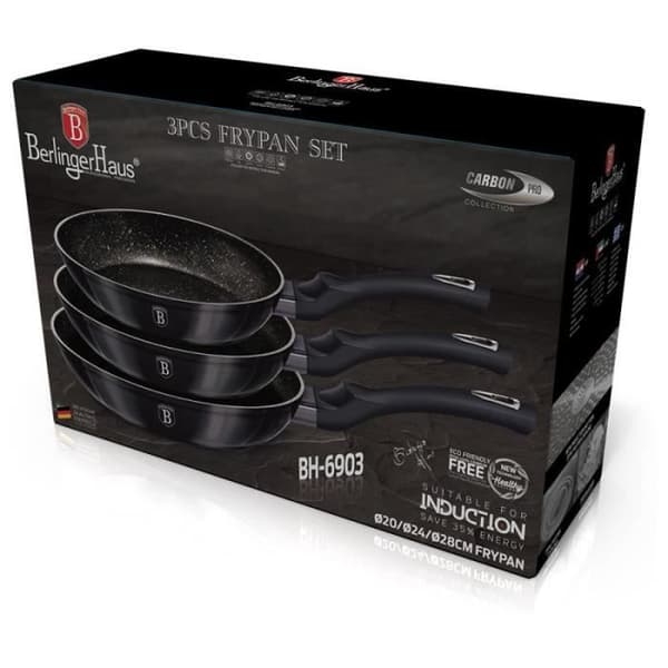 Set med stekpannor - Metallic Line - Carbon Pro Edition - Smidd aluminium - Non-stick - 3 storlekar