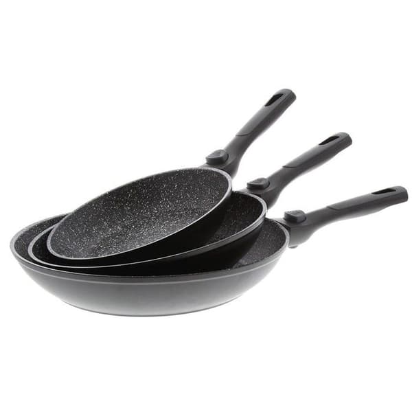 Set med 3 stekpannor Ø 20, 24 och 28 cm - PRADEL EXCELLENCE - Pierra sortiment - Avtagbara handtag. Kompatibel med alla värmekällor inklusive indukti