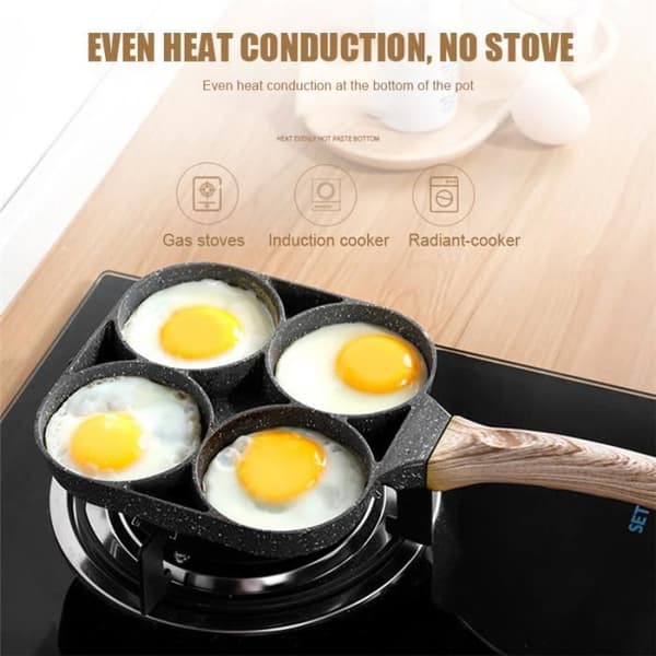 Stekt äggpanna - Mini - 4 hål - Non-stick - Lätt att rengöra - Induktionskompatibel