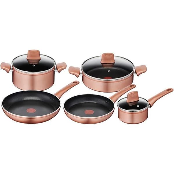 Lagostina Ramata Set av 8 kasseroller og stekepanner, ytre med kobbereffekt, non-stick aluminium, svart - 010255600008