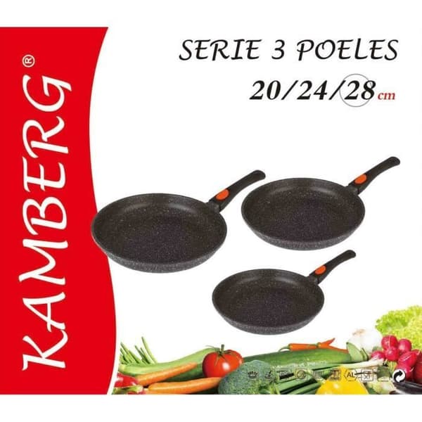 Kamberg - Set med 3 stekpannor 20-24-28 cm - Gjuten aluminium - Beläggning av stentyp - Alla värmekällor inklusive induktion