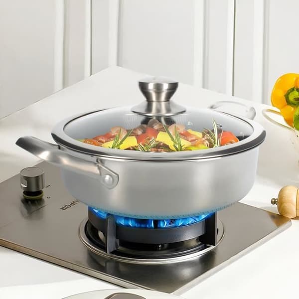 24 cm sautépanna med lock Cheffinger i premium non-stick rostfritt stål silver