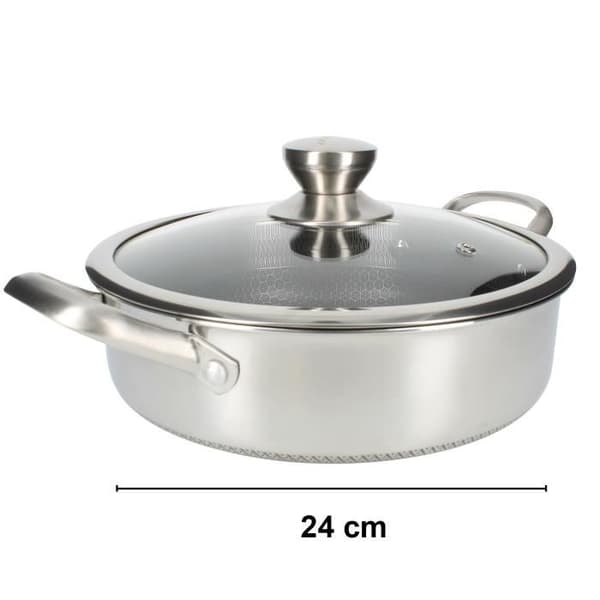 24 cm sautépanna med lock Cheffinger i premium non-stick rostfritt stål silver