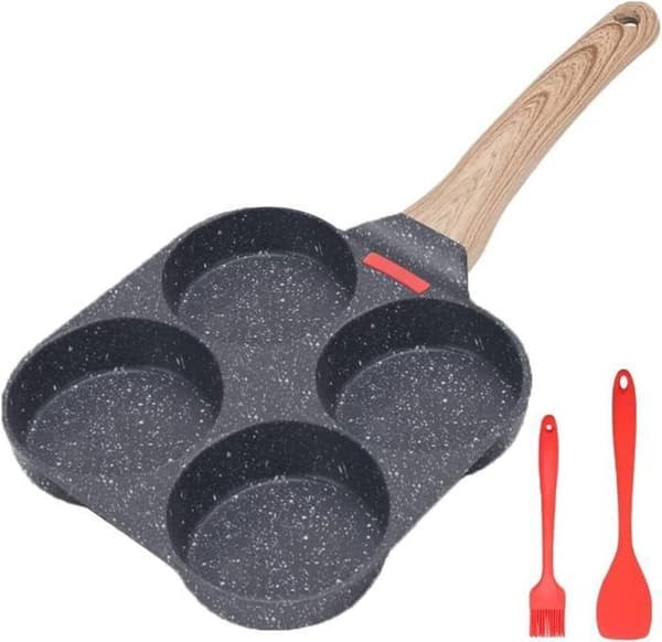 4-plats stekpanna, non-stick aluminium frukostpannkaka och omelettpanna, för gas- och induktspis