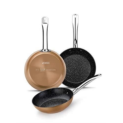 Stekpannor - MONIX - Set med 2 - 20-24-28 cm - Aluminium - Titan non-stick