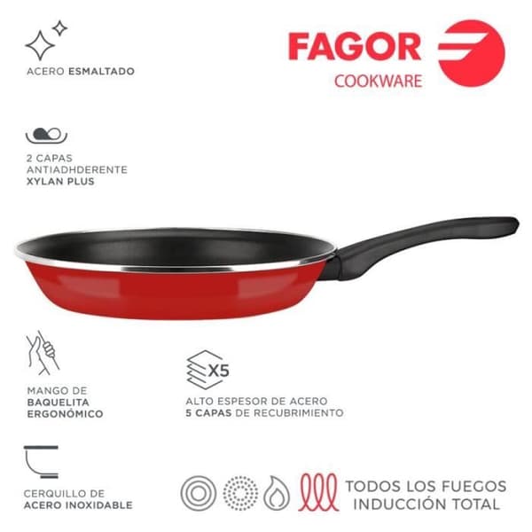 Stekpanna - Fagor - Optimax - Ø18cm - Emaljerat stål - Non-stick - Röd