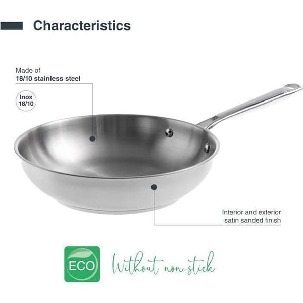 Lacor 44424 Stekpanna i rostfritt stål 18/10 Diameter 24 cm Sauterpanna Utan Non-stick Sautépanna full induktionsbotten