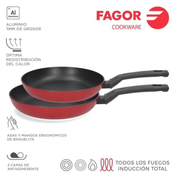 Stekpanna - Fagor - Elan 3 - Röd - Extra tjock 3 mm aluminium - Non-stick