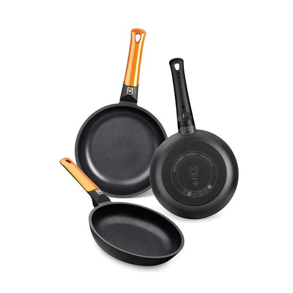 BRA Efficient Orange | Set med 3 Stekpannor 20-24-28 cm, Aluminiumgjutning med Platinum Plus Non-stick beläggning utan PFOA, Kompatibel