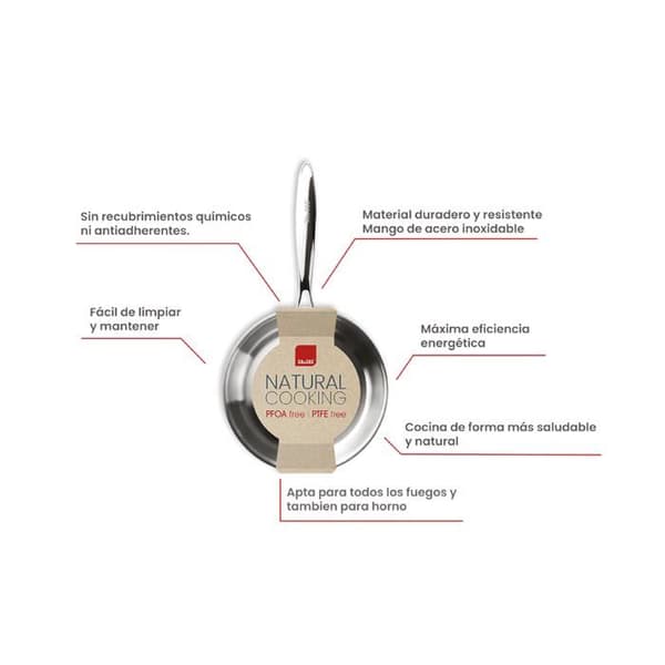 Ibili - 652918 - Tredubbel naturlig stekpanna, 18 cm, rostfritt stål, passar för induktion, utan non-stick beläggning