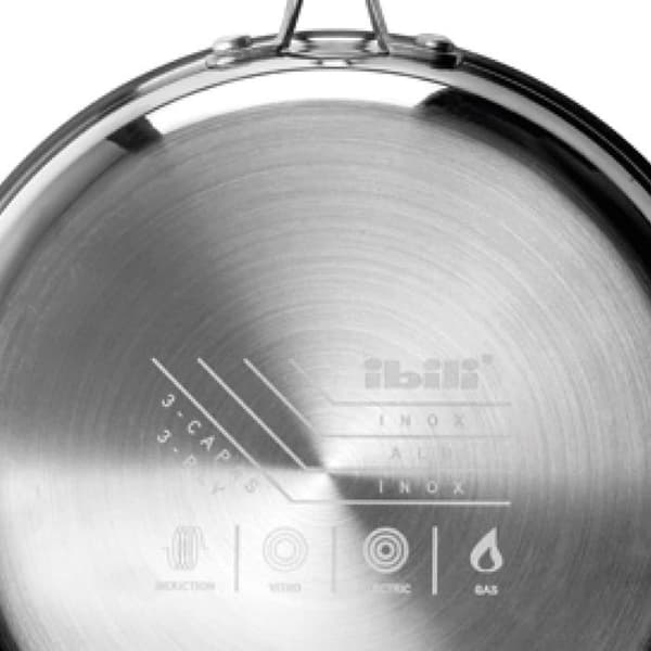 Ibili - 652918 - Tredubbel naturlig stekpanna, 18 cm, rostfritt stål, passar för induktion, utan non-stick beläggning