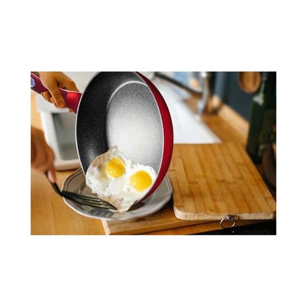 Stekpanna 20cm Röd Metall, Marmorbeläggning - Aluminium Turbo induktion