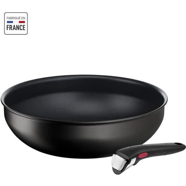 TEFAL INGENIO L3979302 Wokpanna 26 cm + avtagbart handtag, Induktion, Säker non-stick beläggning, Tillverkad i Frankrike, Eco Resist