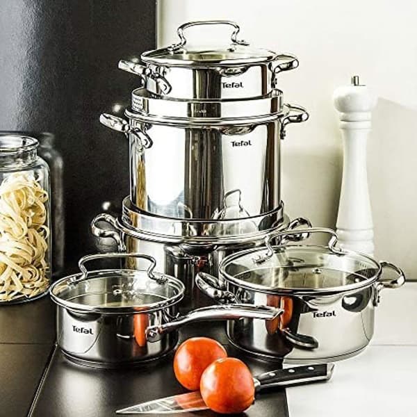 Set med kastruller - TEFAL - DUETTO+ - 18/10 rostfritt stål - Kompatibel med alla värmekällor - 2 års garanti