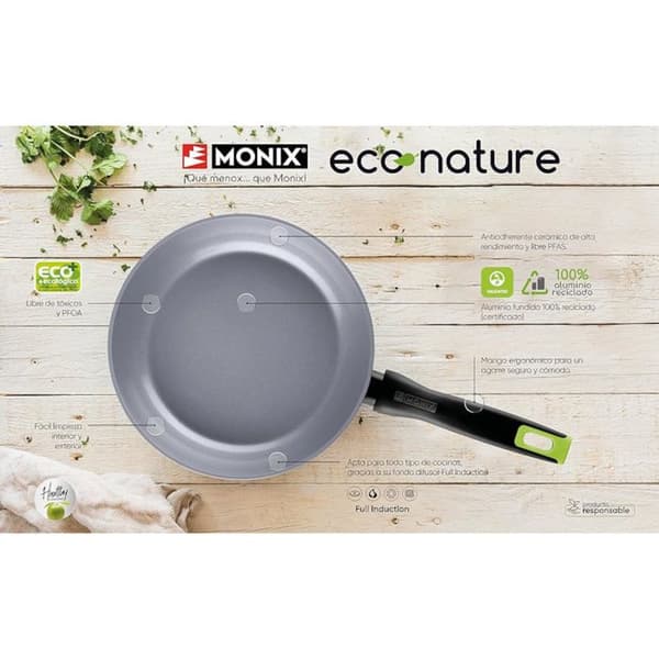 MONIX Eco Nature | Stekpanna i återvunnen smidd aluminium, förstärkt non-stick keramik, passar alla värmekällor inklusive induktion, 24 cm