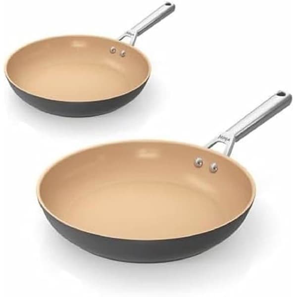 Ninja Extended Life Set med 2 keramiska stekpannor (24 cm och 28 cm med lock), non-stick (utan PFAs, PFOA, bly eller)
