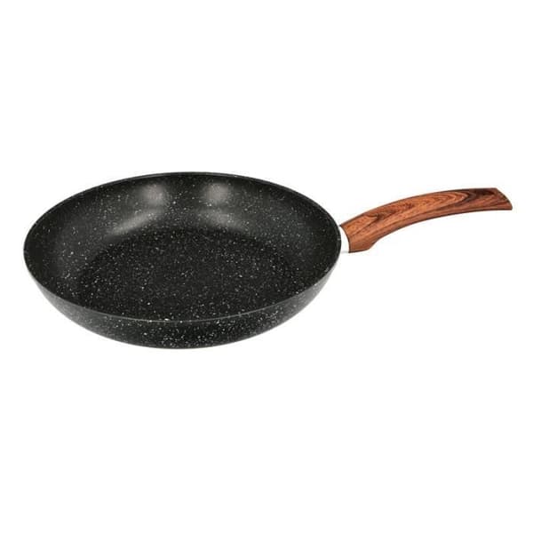 Non-stick stekpanna i smidd aluminium Ø 28 x 5,5 cm. Gummerat handtag/5 lager/Stenfinish/Lämplig för alla