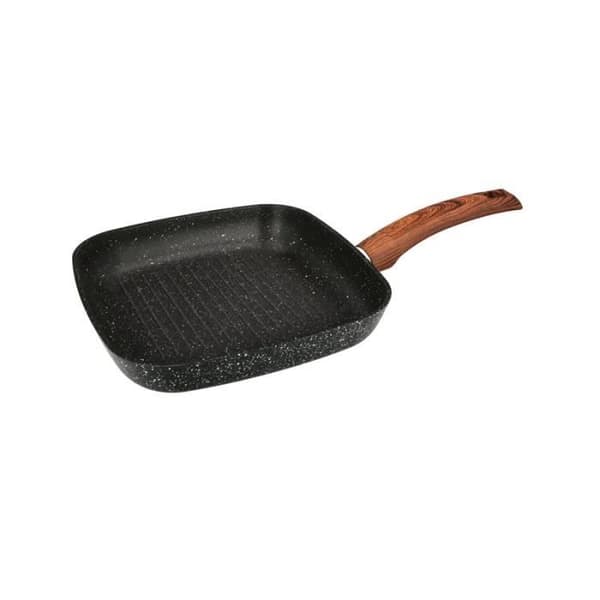 Non-stick smidd aluminium stekpanna 24x24x4,5 cm. Gummerat handtag/5 lager/Stenfinish/Alla typer av matlagning