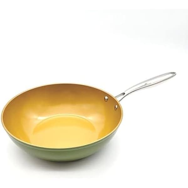 Wok - AMERCOOK - AmVegan Kock 28 cm - Keramisk Non-stick med Olivolja - 100% Vegansk - Induktion &amp; Ugn