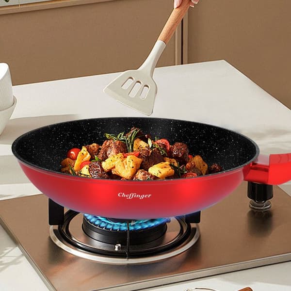 Set med 3 stekpannor - Cheffinger - Non-stick - Röd / Svart