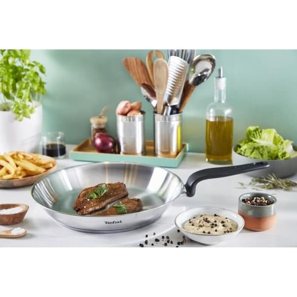 TEFAL E3084604 Gryta 24 cm (5 L) + glaslock, Induktion, Högkvalitativt rostfritt stål, 10 års garanti, Simmer, Primär