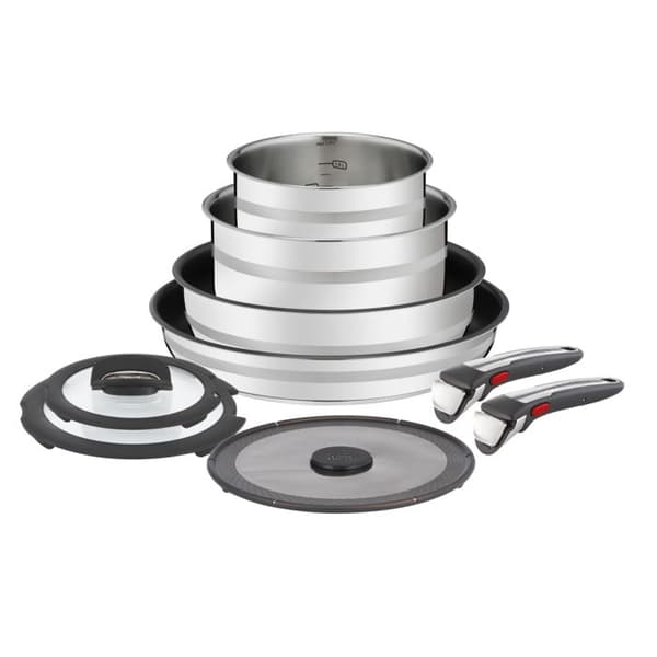 JAMIE OLIVER Tefal Ingenio Set med 9 köksredskap, stekpanna, grytpanna, 2 kastruller, 3 lock, avtagbart handtag, L9769932