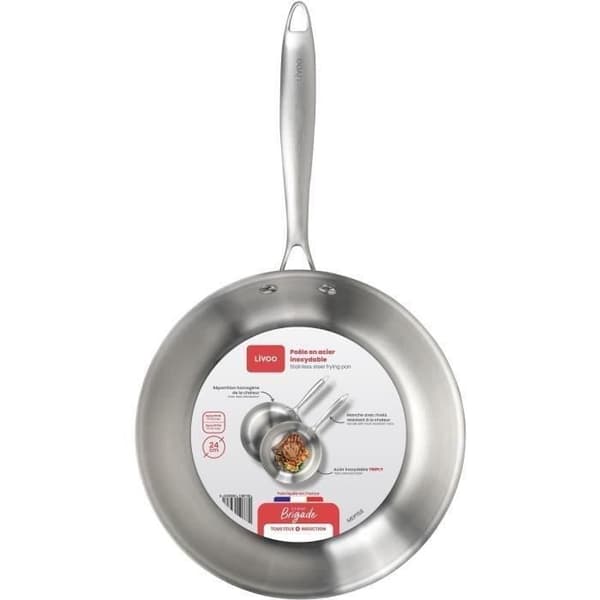 Brigade - Stekpanna i rostfritt stål 24 cm - LIVOO - MEP158 - Triply rostfritt stål - Alla typer av värme inkluderat induktion - Tillverkad i Frankri