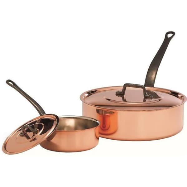 BAUMALU kopparstekpanna - 24 cm - Förtennad insida - Gjutjärnshandtag - Alla värmekällor utom induktion