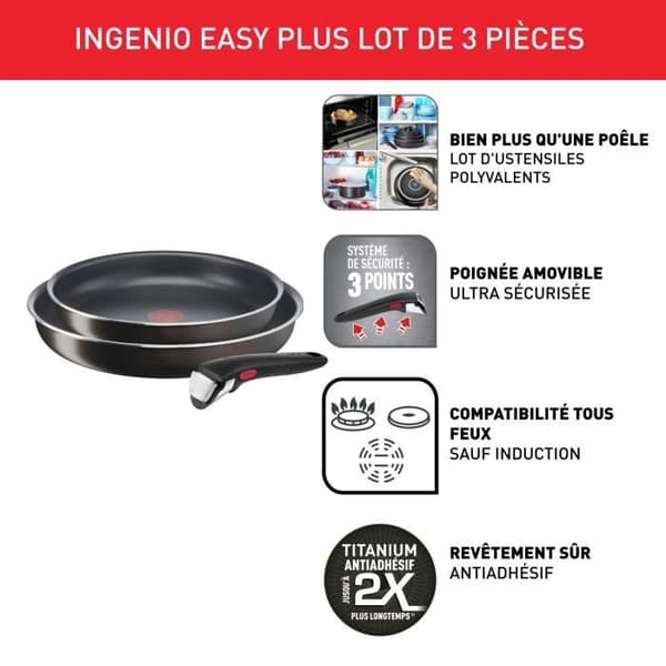 TEFAL Ingenio Easy Plus, Stekpannor 24/28 cm, non-stick beläggning, passar alla värmekällor utom induktion, diskmaskinskompatibel, L1509202
