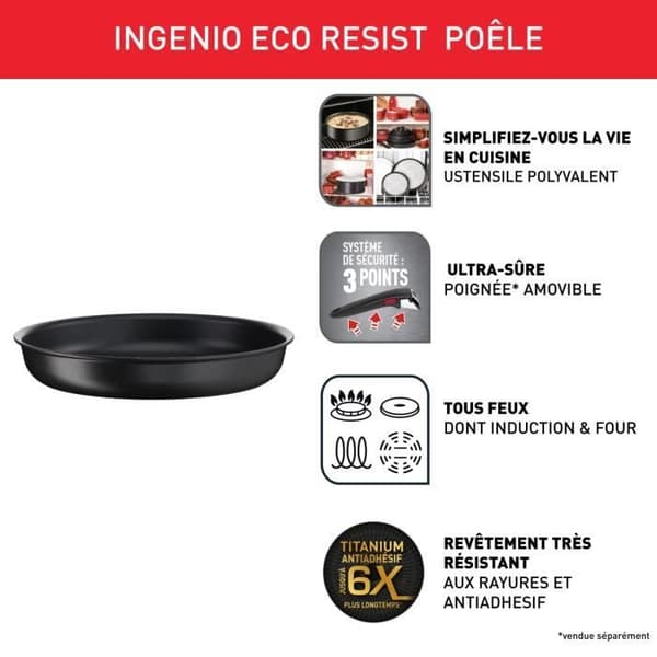 TEFAL INGENIO Eco Resist Stekpanna 28 cm, Induktion, Non-stick, Staplingsbar, Tål diskmaskin, Tillverkad i Frankrike L3970602